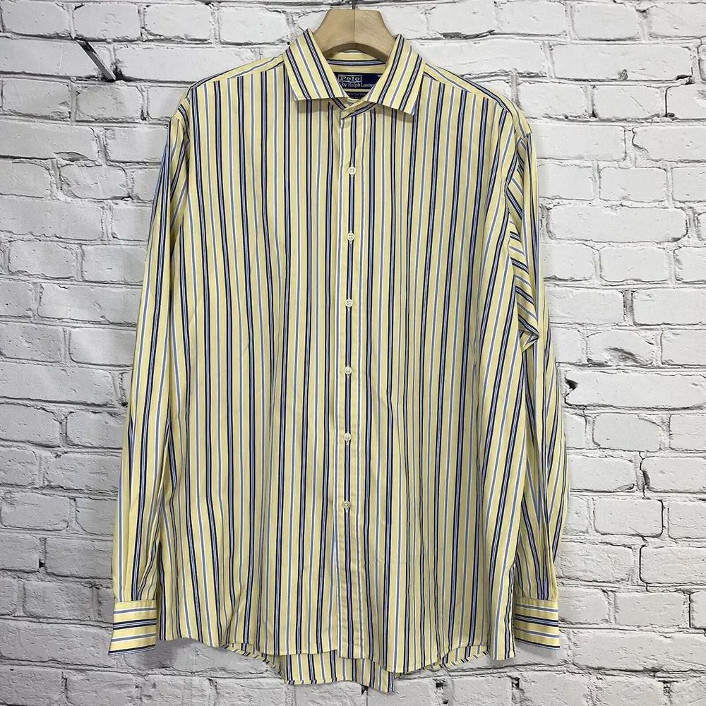 Polo by Ralph Lauren Westerton 2-Ply Shirt Mens XL Yellow Long Sleeve‎ Striped